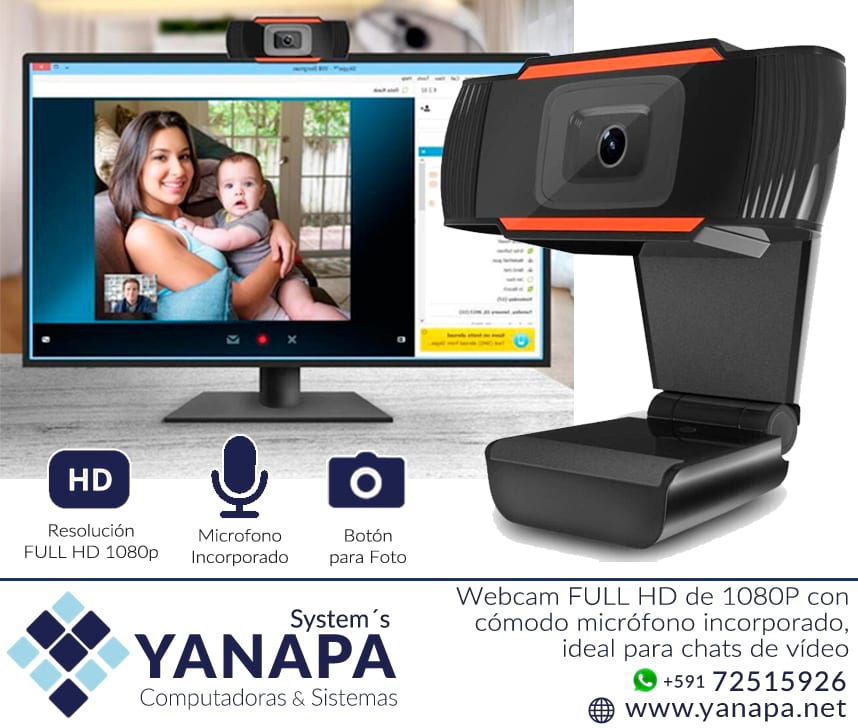 Grasa amplificación Sin aliento Cámara web FULL HD 1080p con micrófono incorporado – YANAPA | Computadoras  & Sistemas